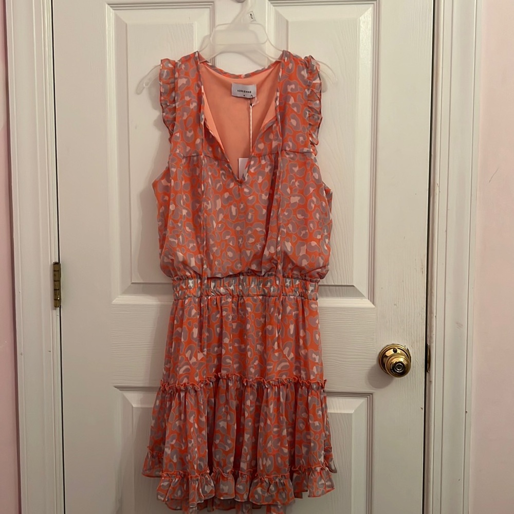 New sundress by Adrienne.Coral with grey/purple leopard print.Size Medium!